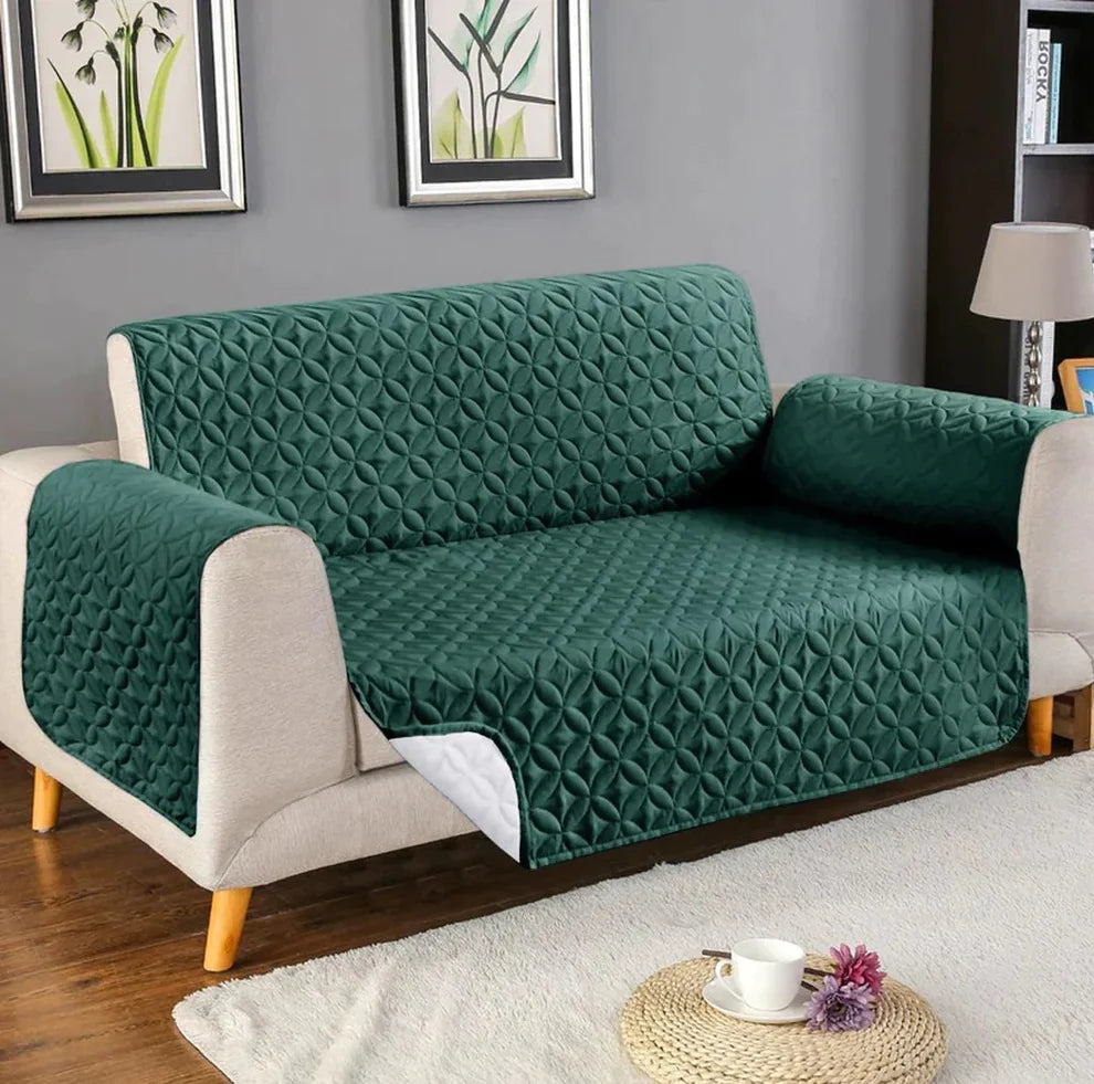 Ultrasonic Microfiber Quilted Sofa Cover Green Color