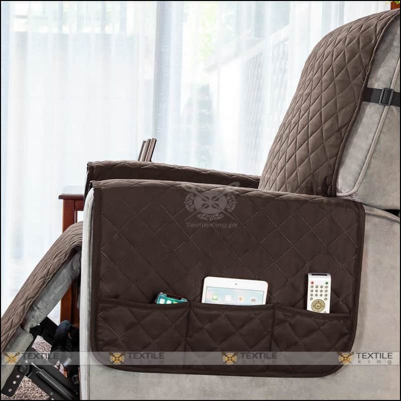 Recliner Quilted Chair Cover With Utility Pockets - Dark Brown