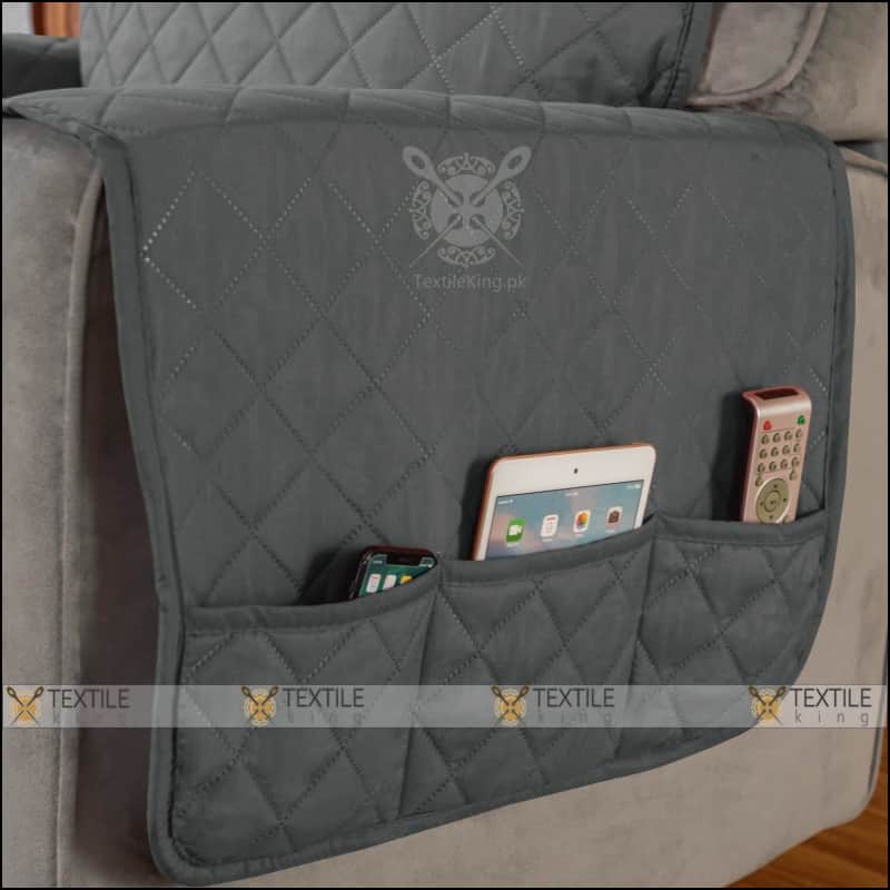 Recliner Quilted Chair Cover With Utility Pockets - Gray