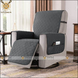 Recliner Quilted Chair Cover With Utility Pockets - Gray