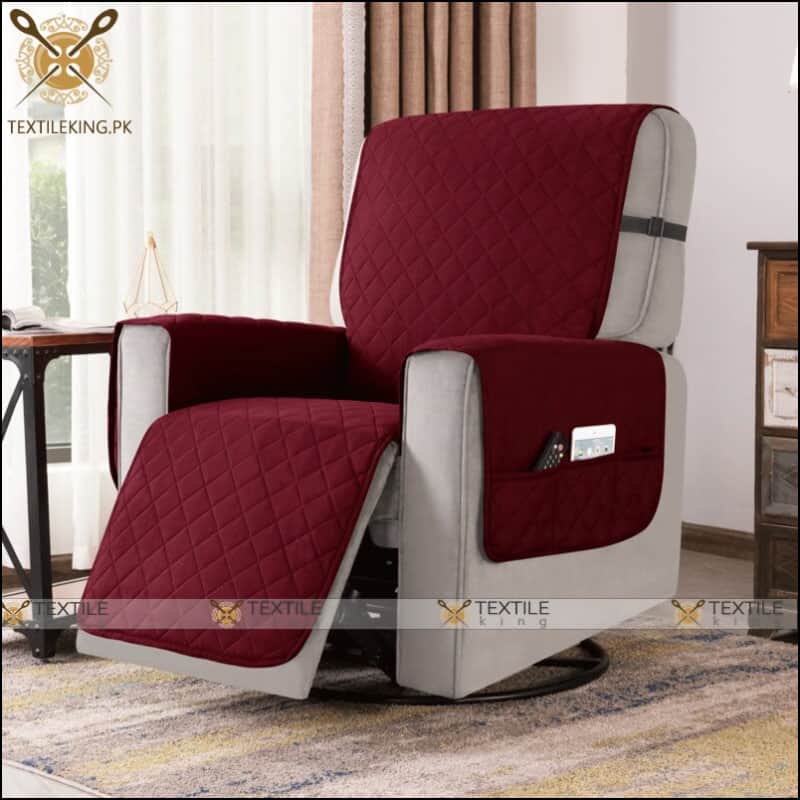 Recliner Quilted Chair Cover With Utility Pockets - Maroon Color