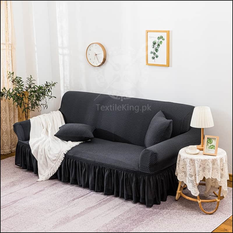 Turkish Stretchable Fitted Jacquard Sofa Cover - Dark Gray All Sizes