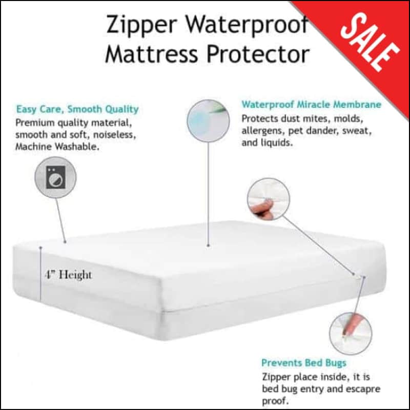 Waterproof Zipper Mattress Cover- All Sizes - 4 Inches Box