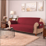 With Pockets Quilted Sofa Cover - Maroon Color - All Sizes